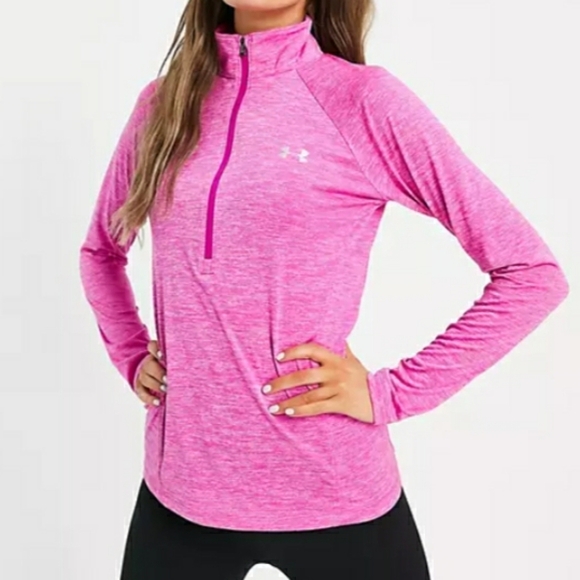Under Armour UA Running Quarter Zip Pullover Size Small Hot Pink Barbie - Picture 1 of 7